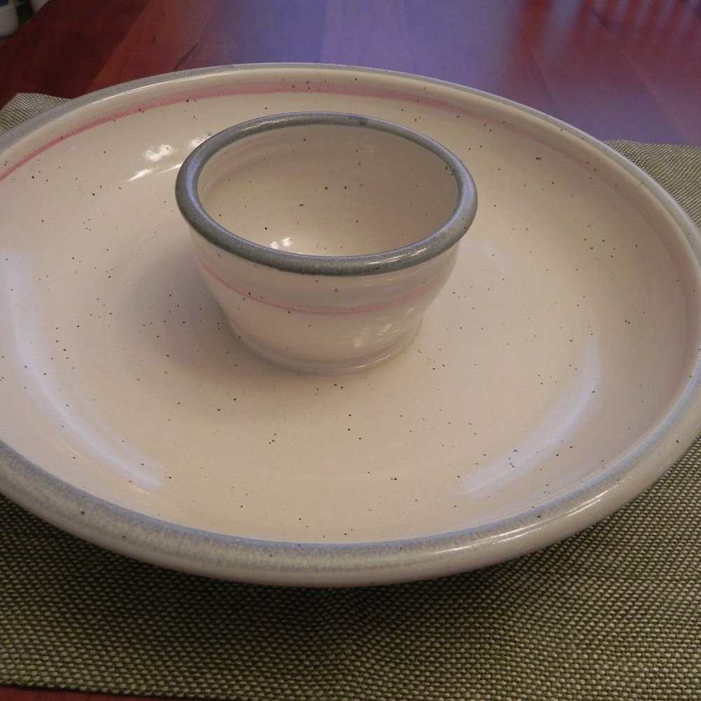 Chip And Dip Bowl Studio Art Signed 13, STUDIO MADE Hand Thrown Pottery